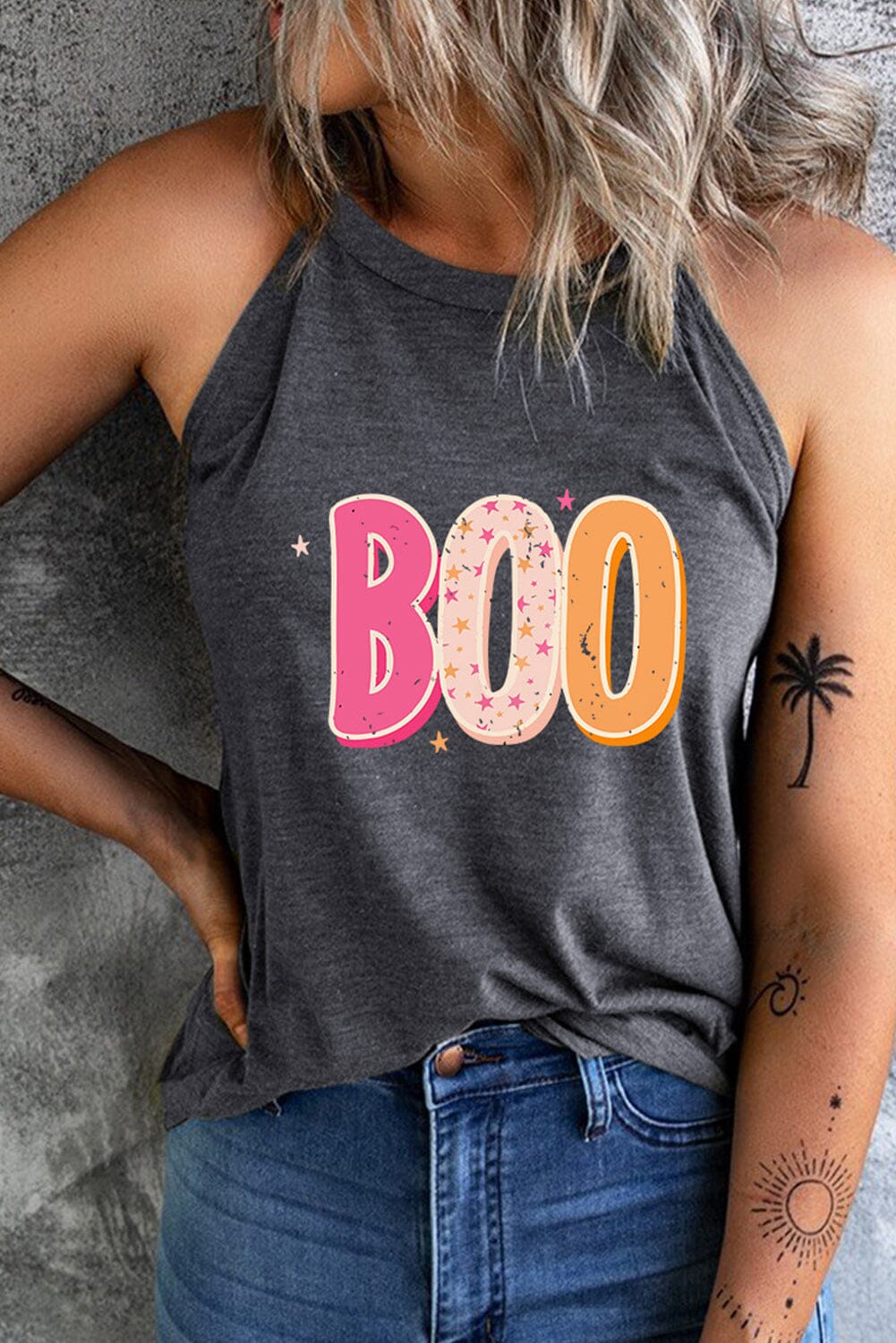 Round Neck Sleeveless BOO Graphic Tank Top - Sydney So Sweet