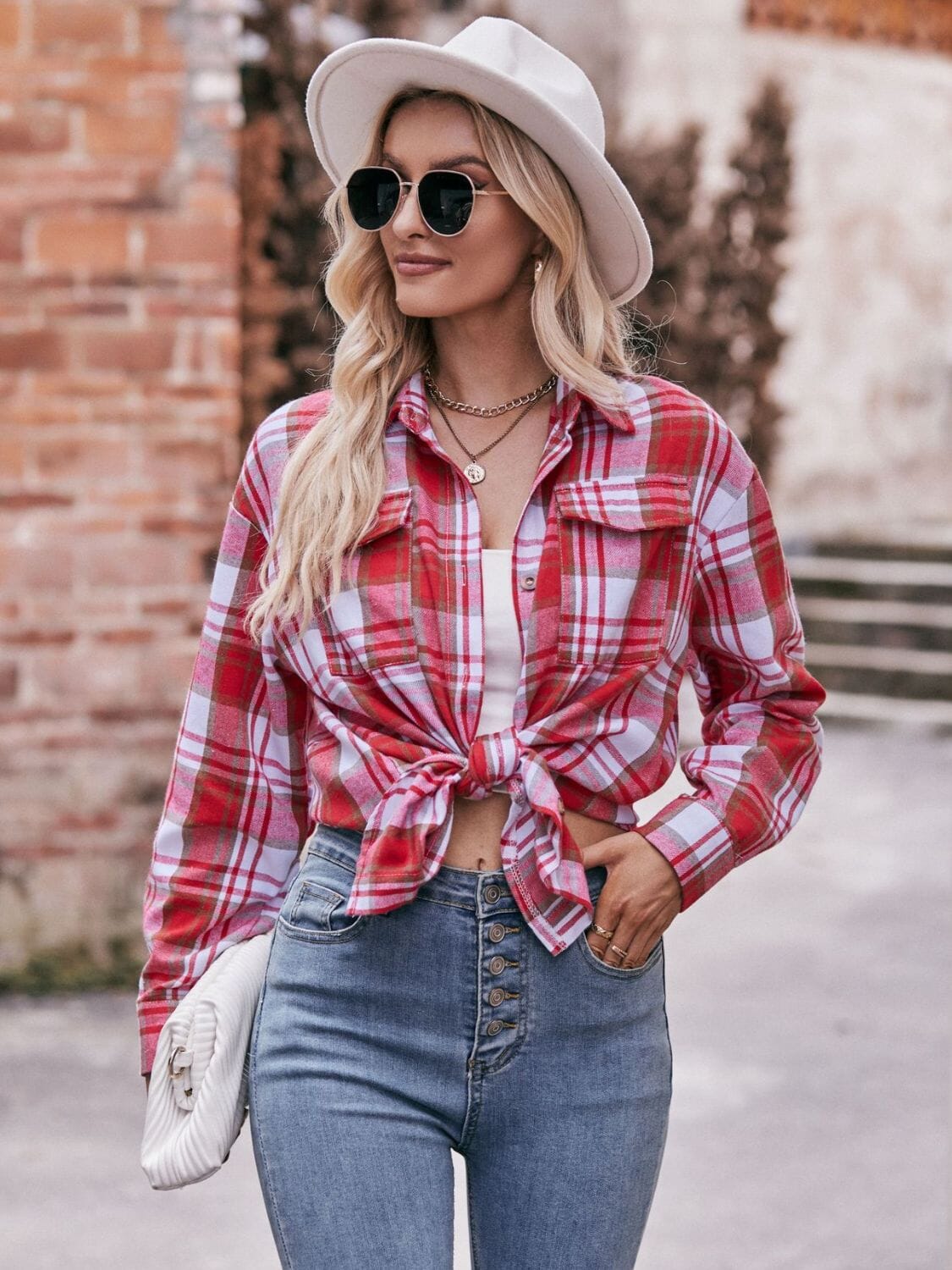 Plaid Dropped Shoulder Longline Shirt - Sydney So Sweet