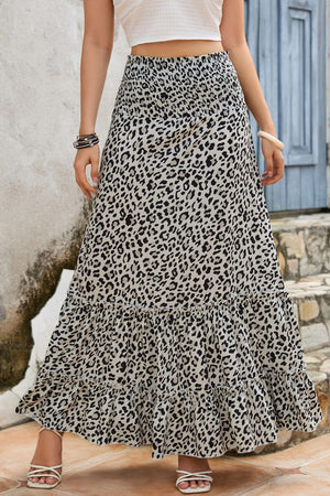 Leopard Print Frill Trim Maxi Skirt - Sydney So Sweet
