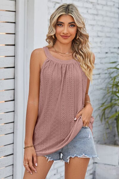 Openwork Round Neck Wide Strap Tank - Sydney So Sweet