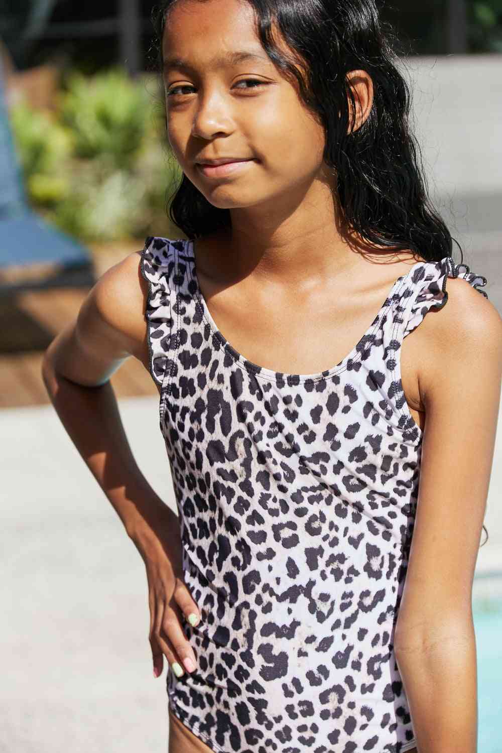 Float On Ruffled One-Piece Girls Swimsuit in Cat - Sydney So Sweet