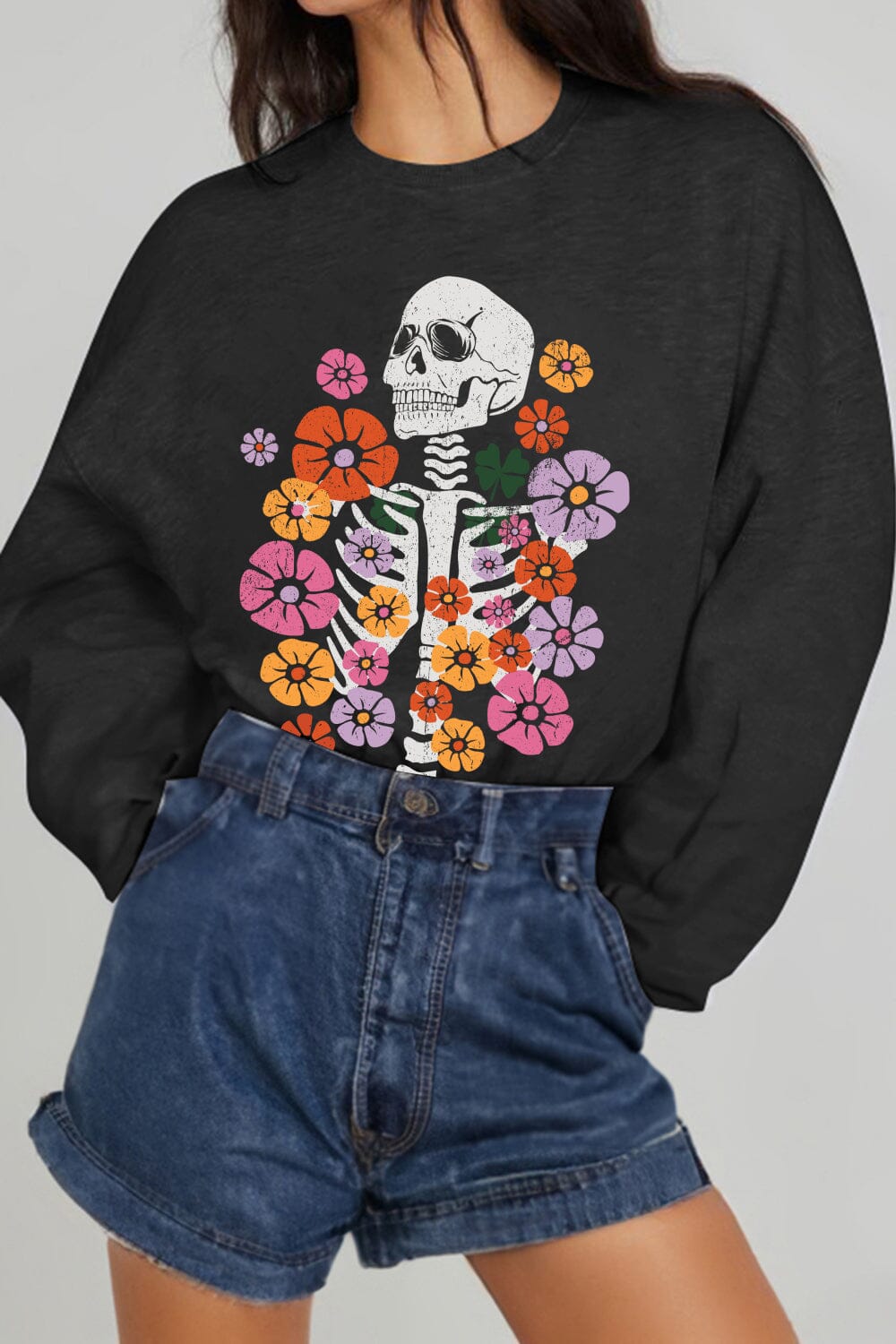 Flower Skeleton Graphic Sweatshirt - Sydney So Sweet