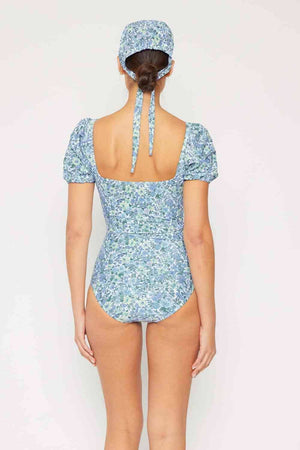 Salty Air Puff Sleeve One-Piece Women's Swimsuit in Blue - Sydney So Sweet