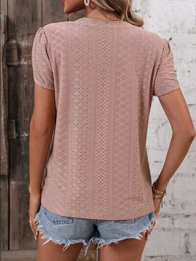 Eyelet V-Neck Petal Sleeve T-Shirt - Sydney So Sweet