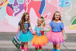 80s Costume in Neon Orange - 4 Piece Pixie Tutu Set for Girls, Adult, & Plus Sizes - Sydney So Sweet