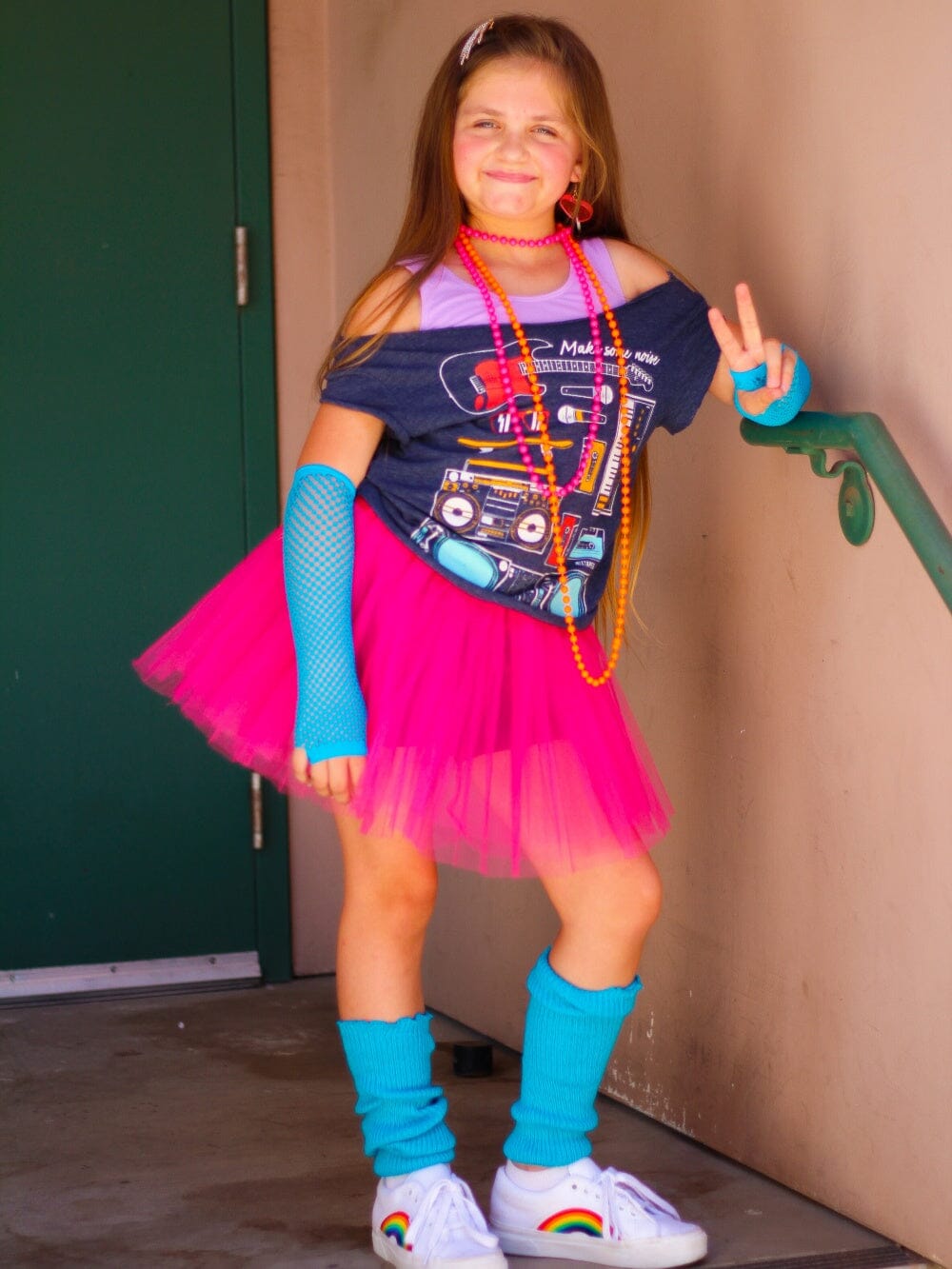 Neon Hot Pink 80's Costume Tutu & Accessories for Kids