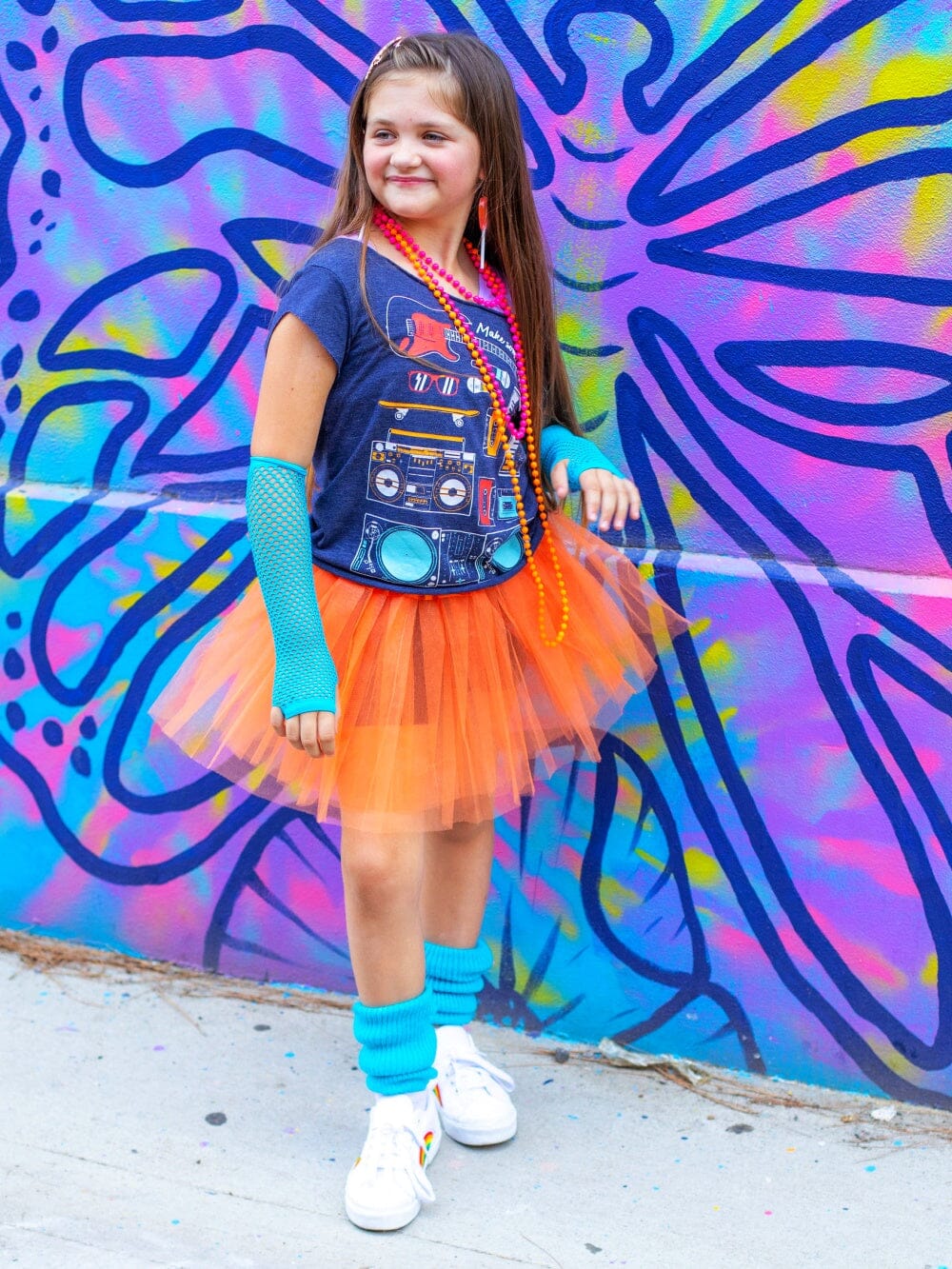 Neon Orange 80's Costume Tutu & Accessories for Kids