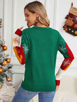 Printed Round Neck Long Sleeve Sweater - Sydney So Sweet