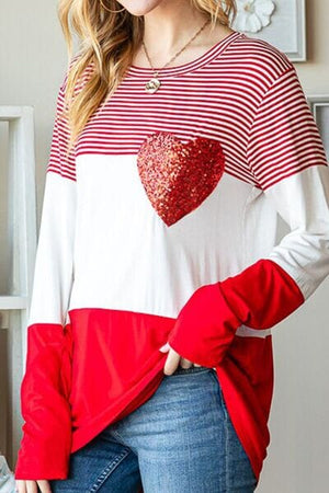 Striped Heart Sequin Long Sleeve T-Shirt - Sydney So Sweet