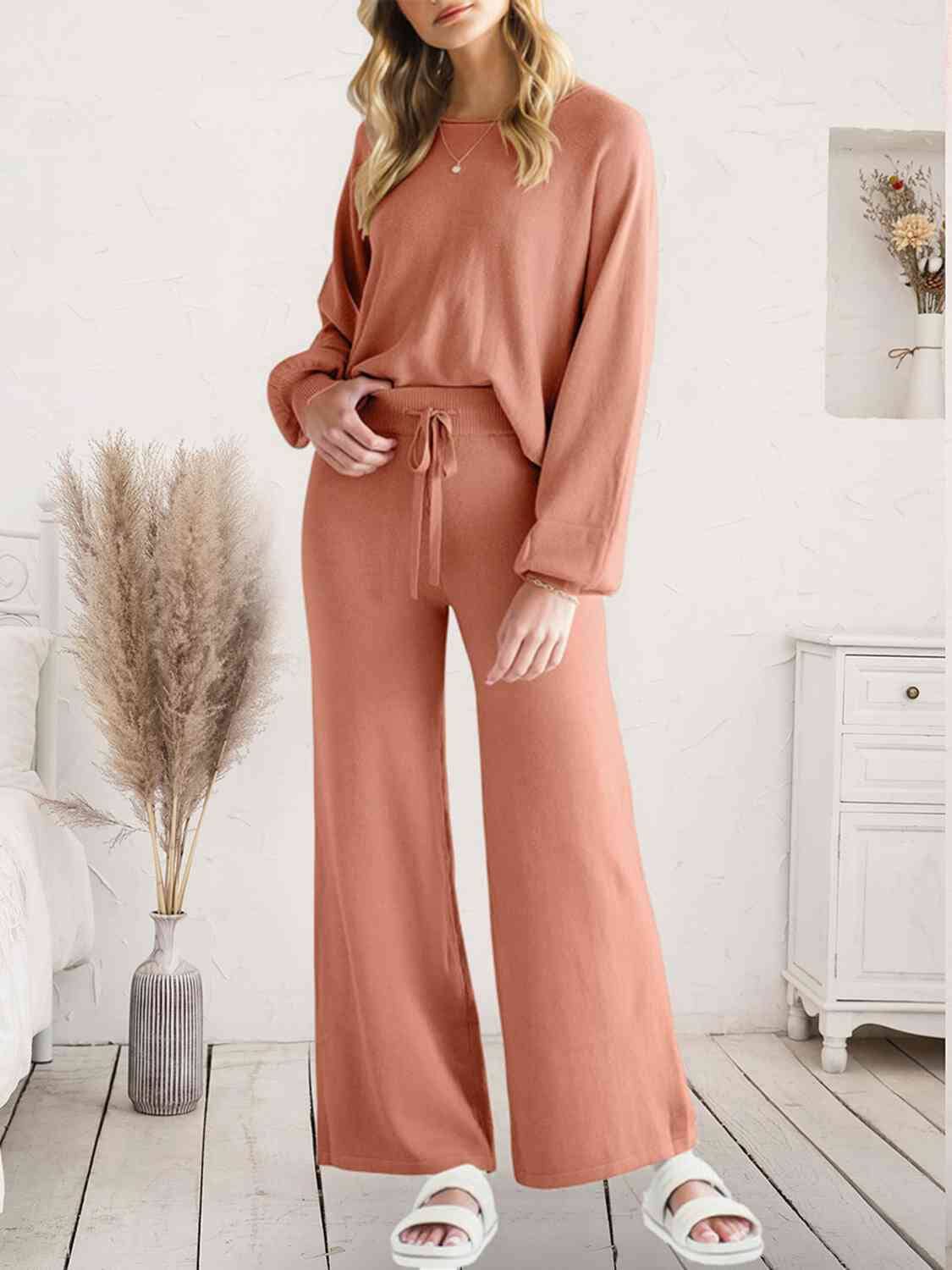 Long Sleeve Lounge Top and Drawstring Pants Set - Sydney So Sweet