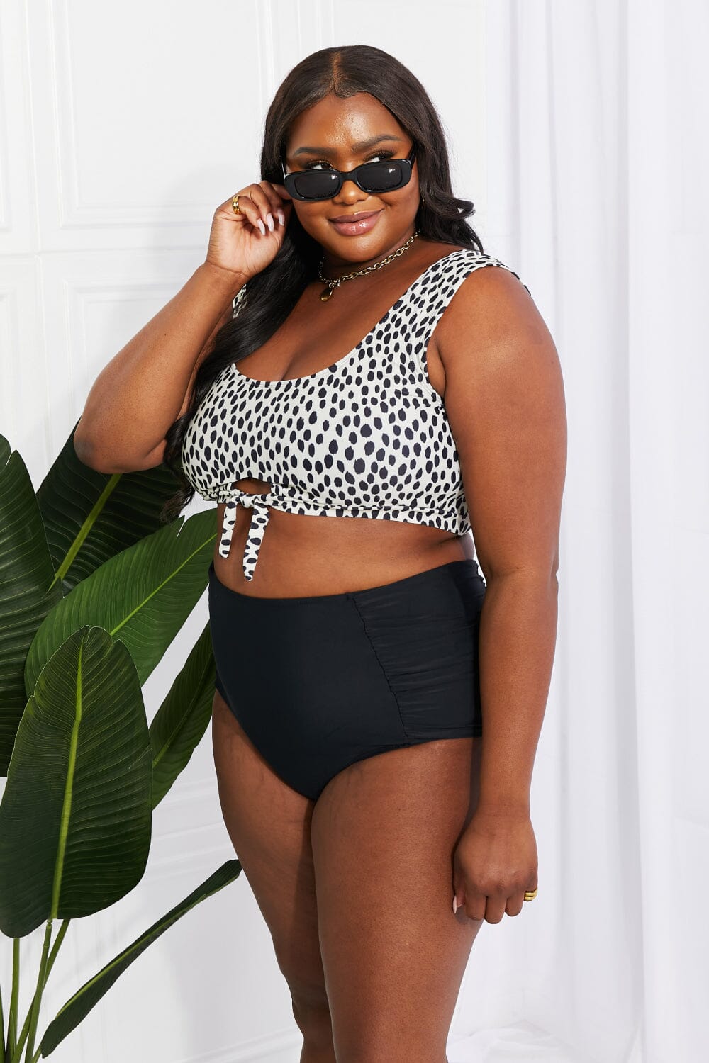 Marina West Swim Sanibel Crop Swim Top and Ruched Bottoms Set in Black - Sydney So Sweet