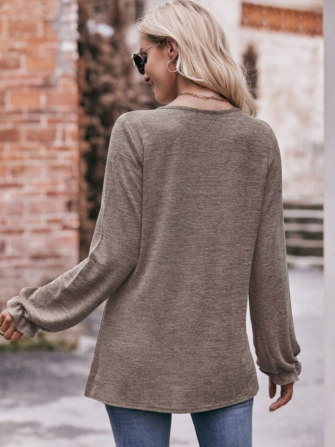 Long Flounce Sleeve Round Neck Blouse - Sydney So Sweet