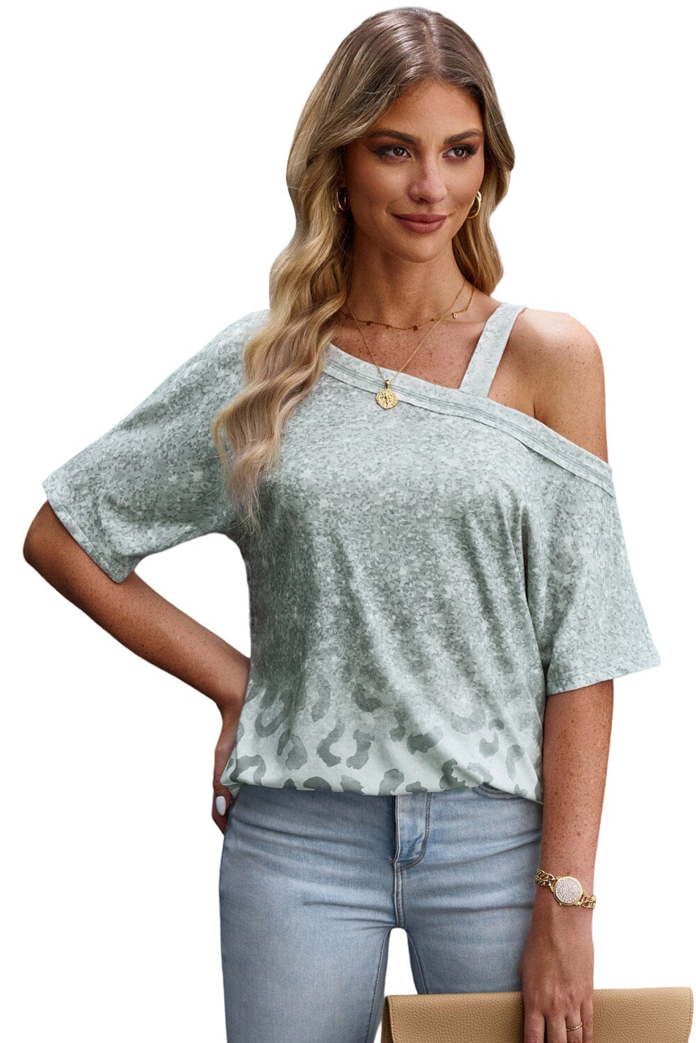 Leopard Asymmetrical Neck Cold-Shoulder Blouse - Sydney So Sweet