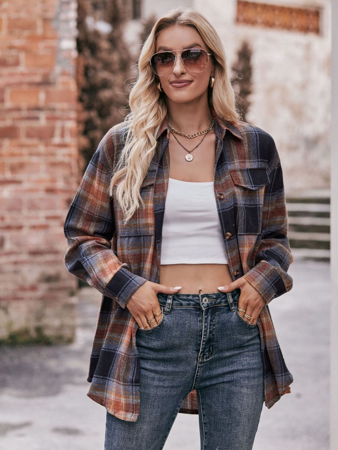 Plaid Dropped Shoulder Longline Shirt - Sydney So Sweet