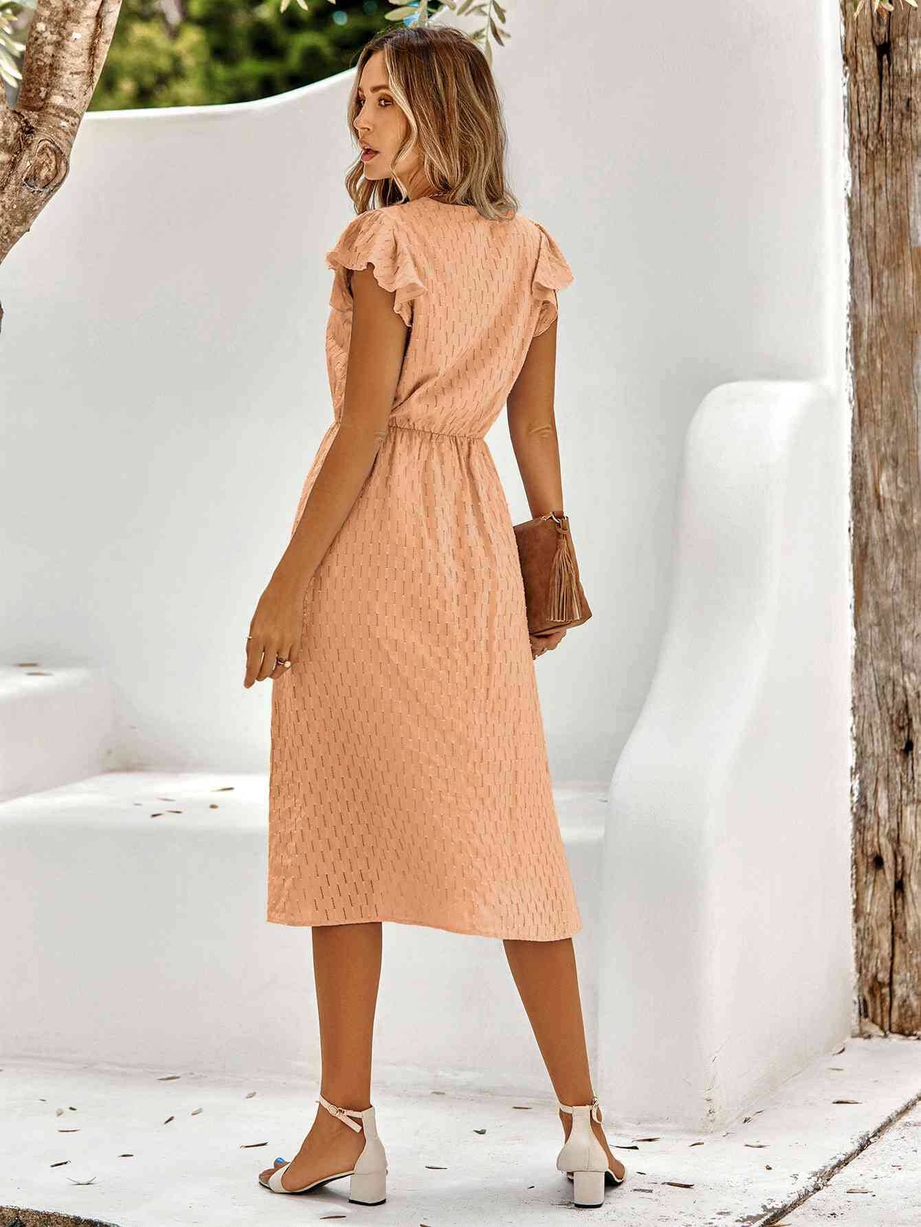 V-Neck Flutter Sleeve Midi Dress - Sydney So Sweet