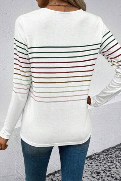 Striped Round Neck Long Sleeve Top - Sydney So Sweet