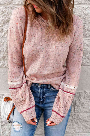 Multicolored Pilling Detail Ribbed Trim Sweater - Sydney So Sweet