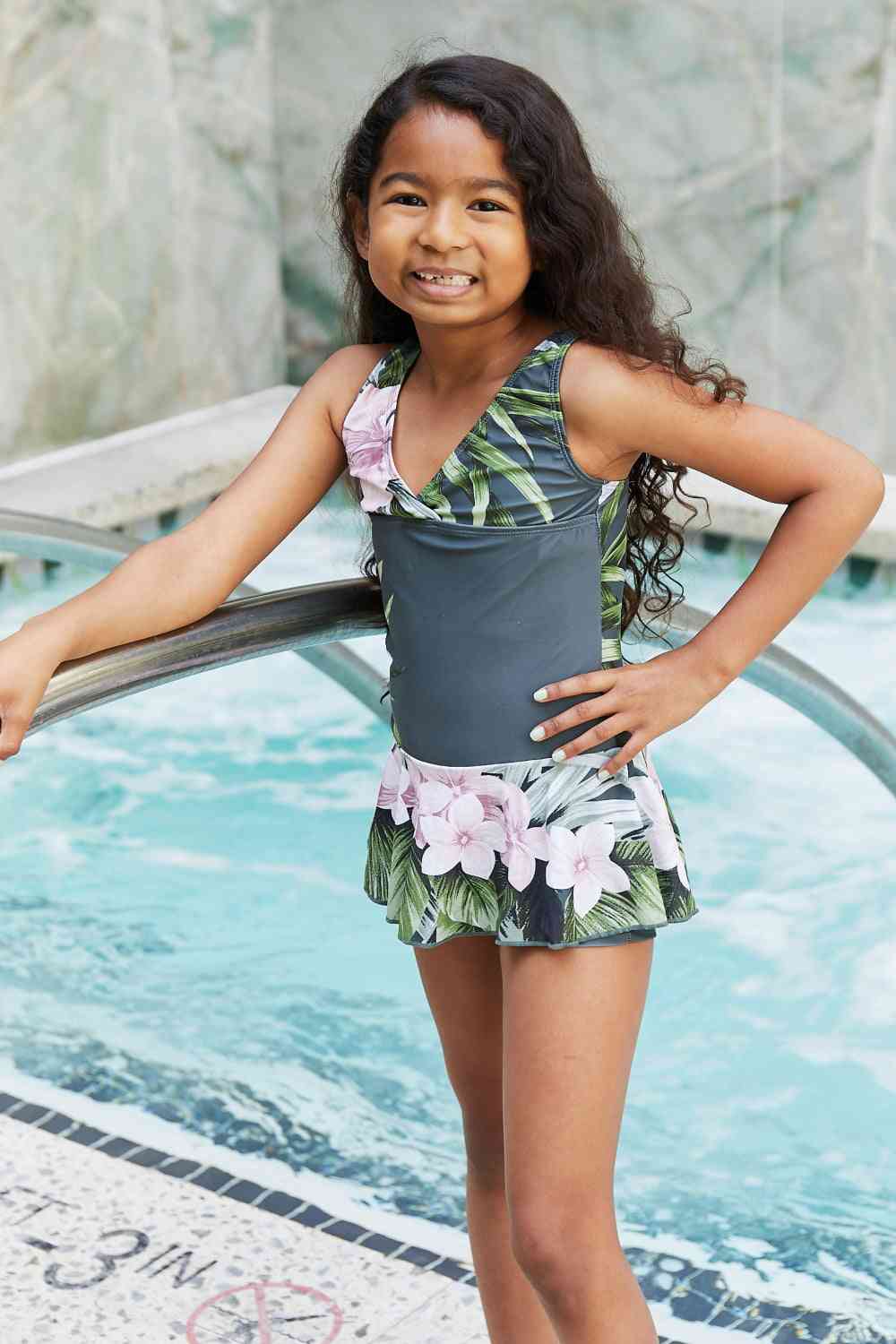 Clear Waters Girls Swim Dress in Aloha Forest - Sydney So Sweet