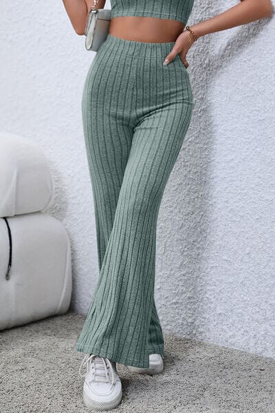 Basic Bae Full Size Ribbed High Waist Flare Pants - Sydney So Sweet