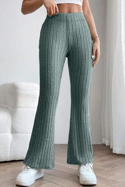 Basic Bae Full Size Ribbed High Waist Flare Pants - Sydney So Sweet