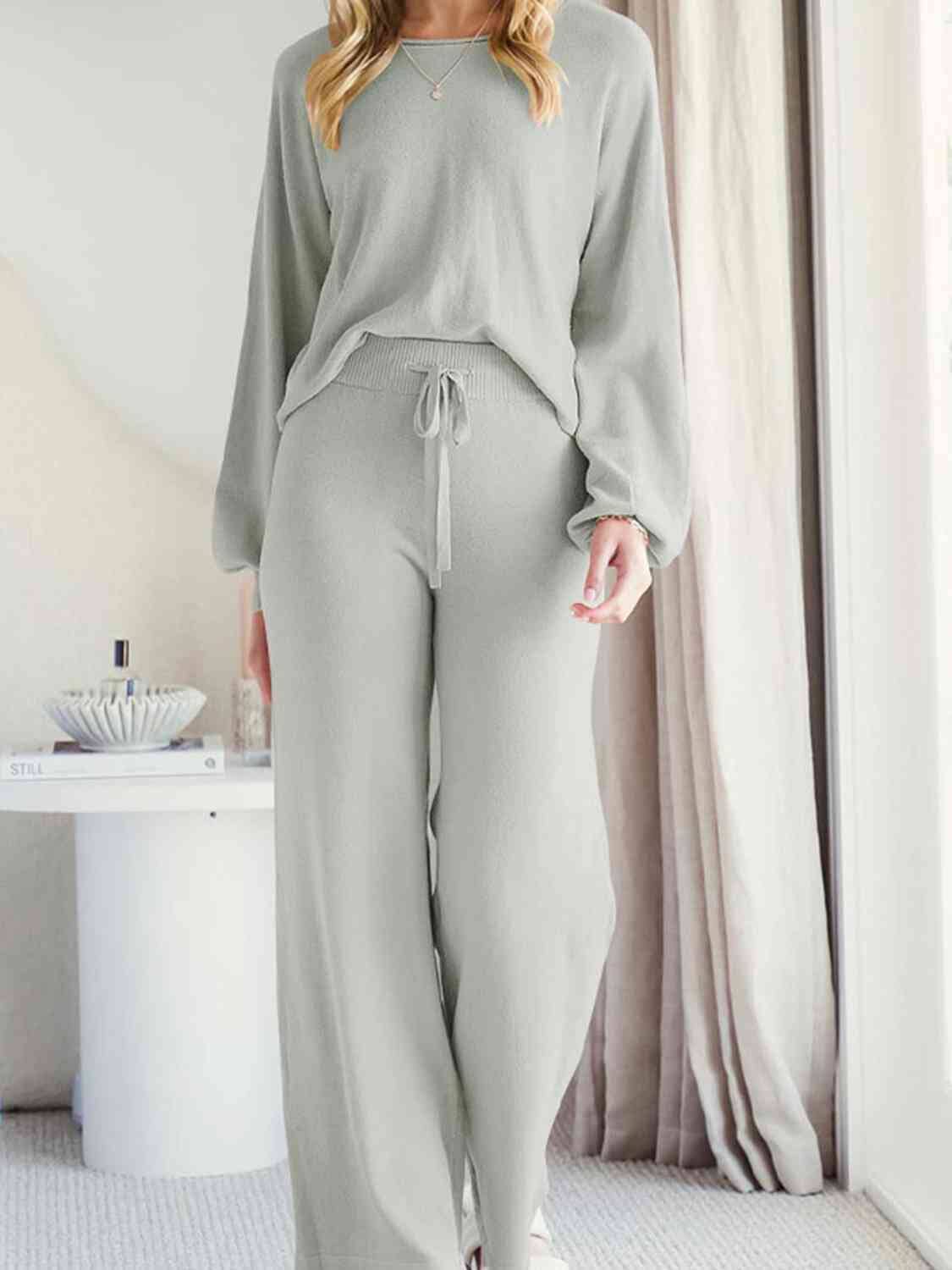 Long Sleeve Lounge Top and Drawstring Pants Set - Sydney So Sweet