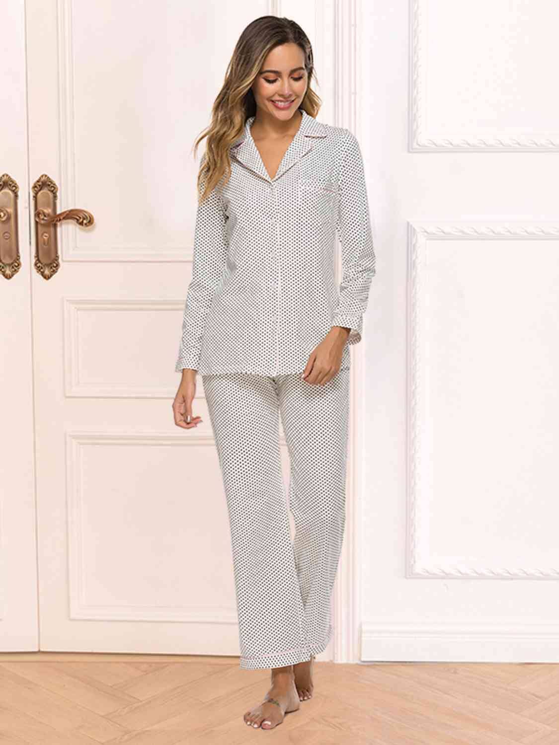 Collared Neck Loungewear Set with Pocket - Sydney So Sweet