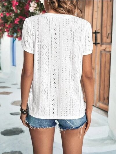 Eyelet V-Neck Petal Sleeve T-Shirt - Sydney So Sweet