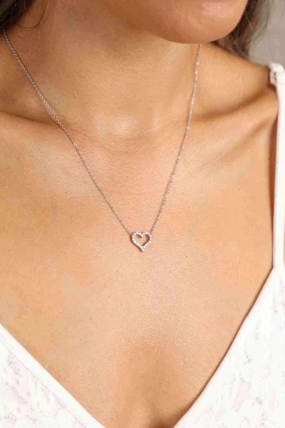 Adored Moissanite Platinum-Plated Heart Necklace - Sydney So Sweet