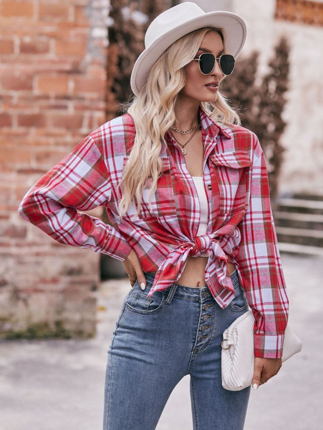 Plaid Dropped Shoulder Longline Shirt - Sydney So Sweet