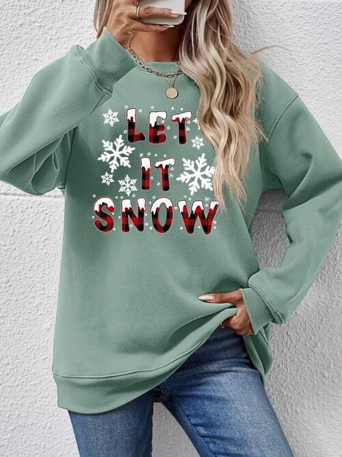 LET IT SNOW Round Neck Long Sleeve Sweatshirt - Sydney So Sweet