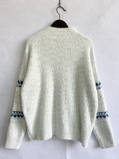 Geometric Mock Neck Dropped Shoulder Sweater - Sydney So Sweet