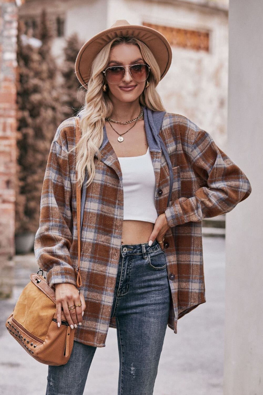 Plaid Dropped Shoulder Hooded Longline Jacket - Sydney So Sweet