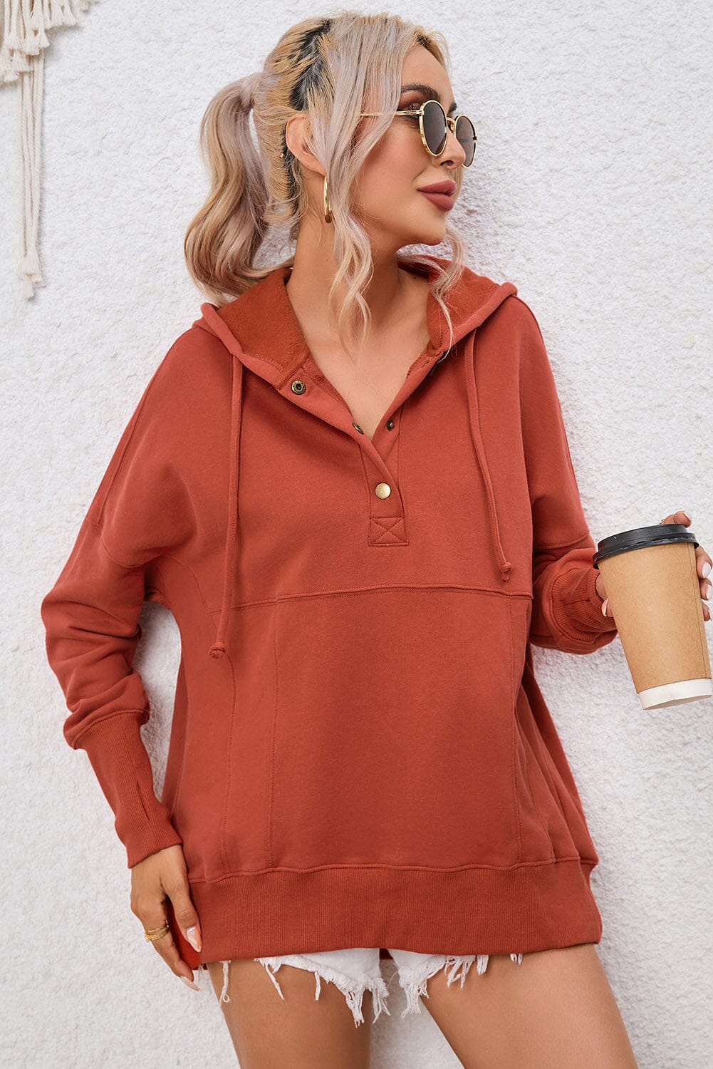 Dropped Shoulder Buttoned Hoodie - Sydney So Sweet