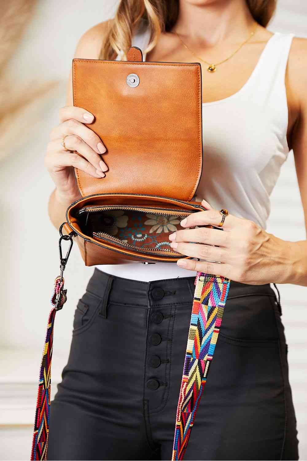 PU Leather Wide Strap Crossbody Bag - Sydney So Sweet