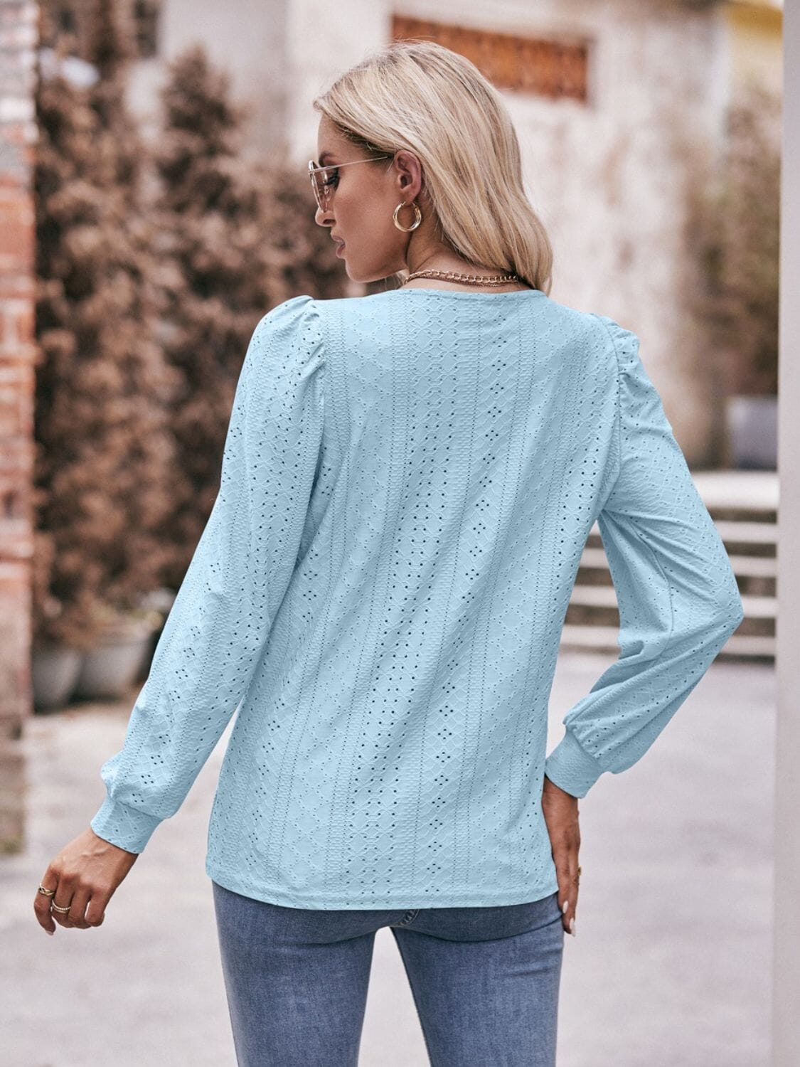 Eyelet Square Neck Puff Sleeve Blouse - Sydney So Sweet