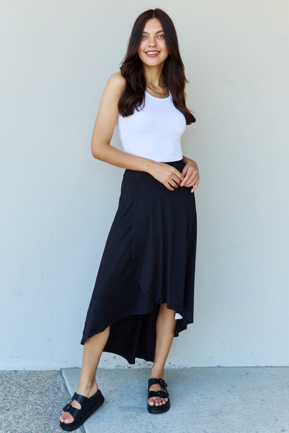 High Waisted Flare Maxi Skirt in Black - Sydney So Sweet