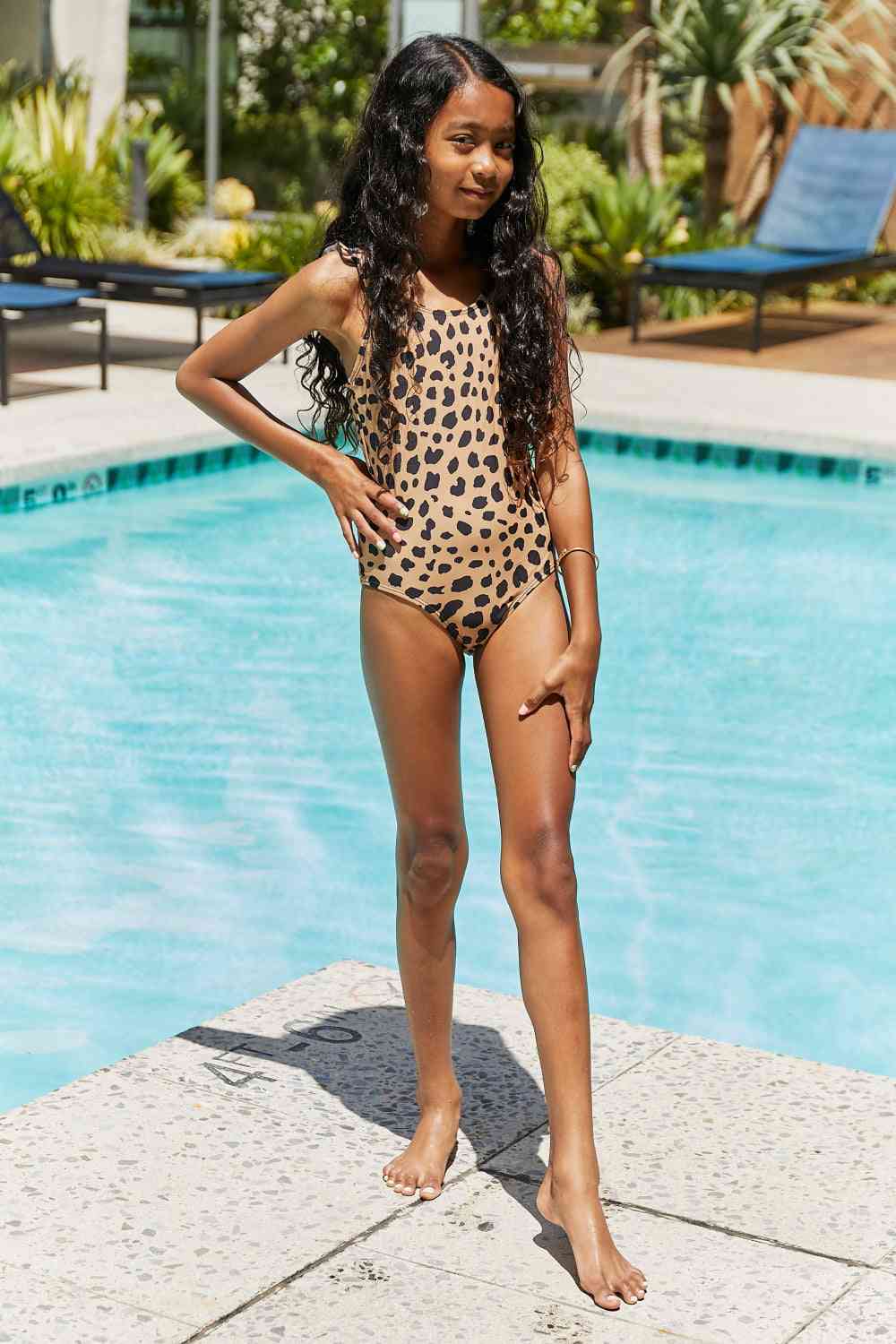 Float On Ruffled Girls One-Piece Swimsuit in Leopard - Sydney So Sweet