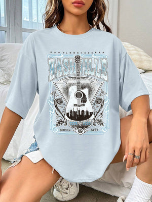 Guitar Graphic Round Neck Half Sleeve T-Shirt - Sydney So Sweet