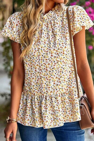 Ditsy Floral Peplum Short Sleeve Blouse - Sydney So Sweet