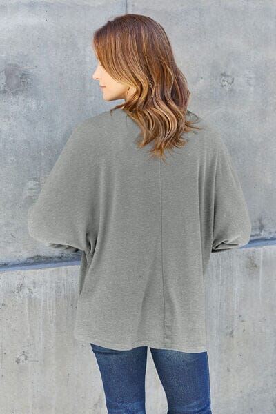 Double Take Full Size Round Neck Long Sleeve Top - Sydney So Sweet