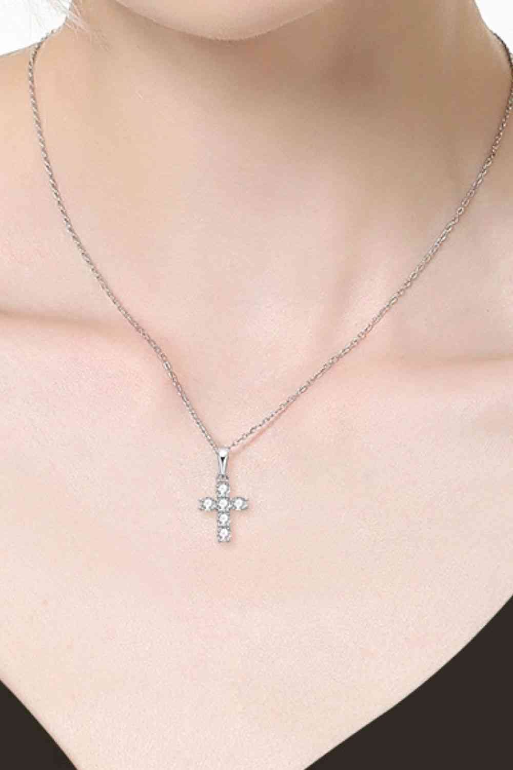 925 Sterling Silver Cross Moissanite Pendant Necklace - Sydney So Sweet