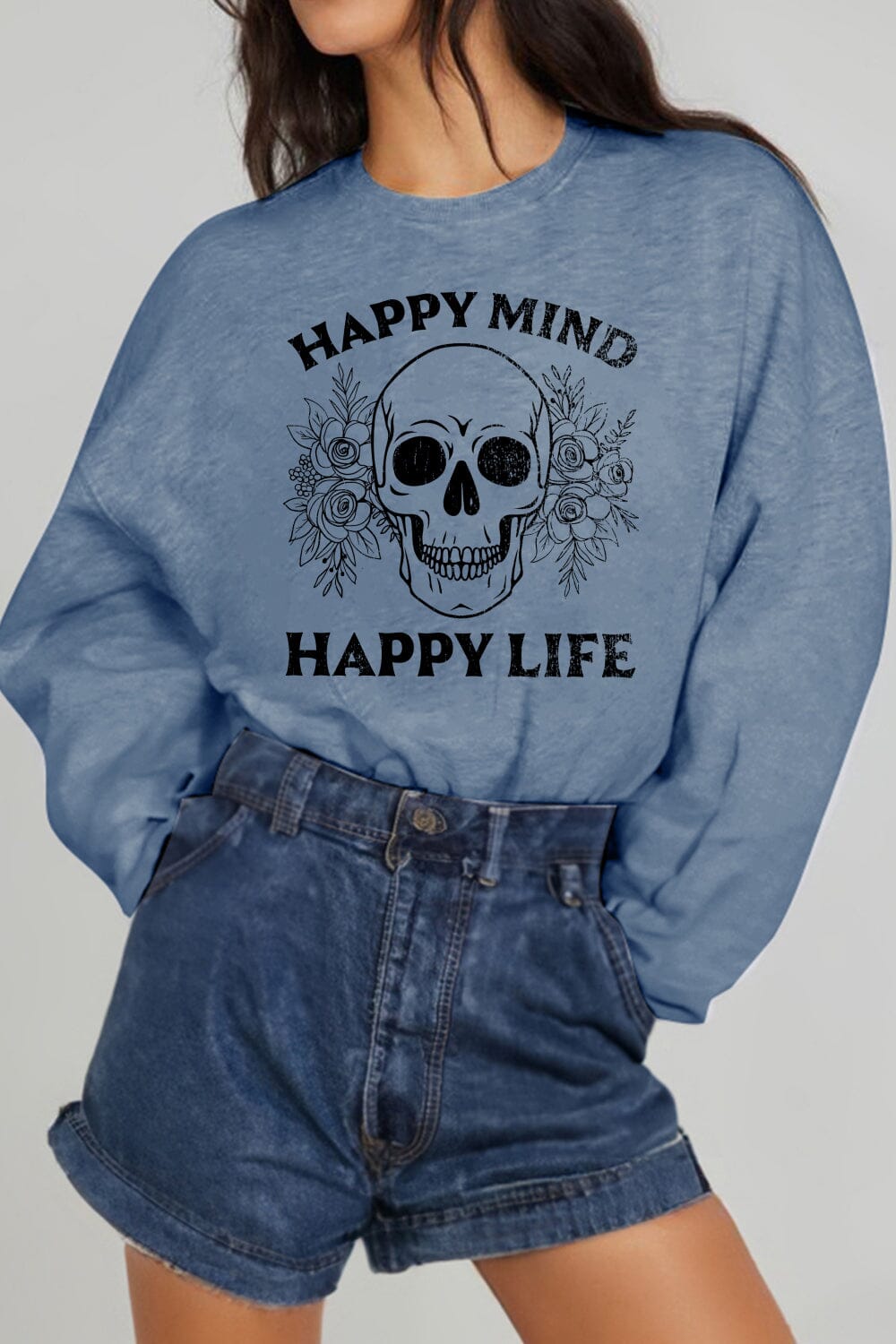 HAPPY MIND HAPPY LIFE SKULL Graphic Sweatshirt - Sydney So Sweet