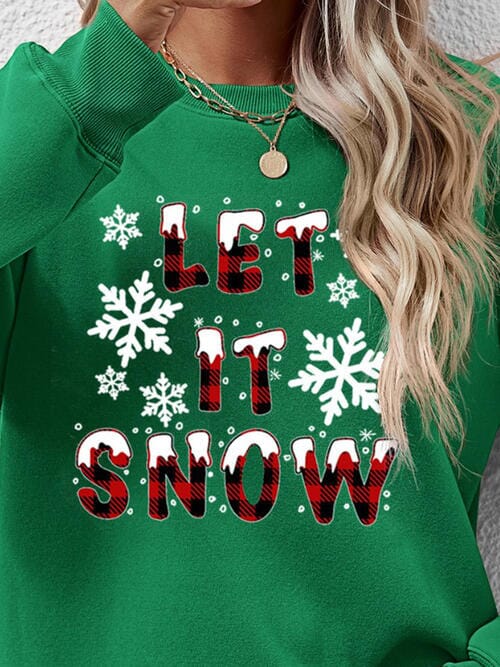 LET IT SNOW Round Neck Long Sleeve Sweatshirt - Sydney So Sweet