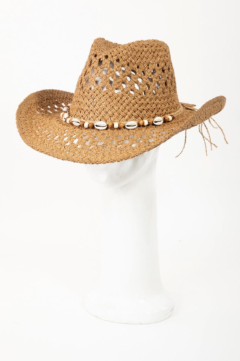 Fame Cowrie Shell Beaded String Straw Hat - Sydney So Sweet