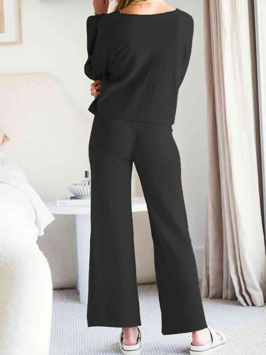 Long Sleeve Lounge Top and Drawstring Pants Set - Sydney So Sweet