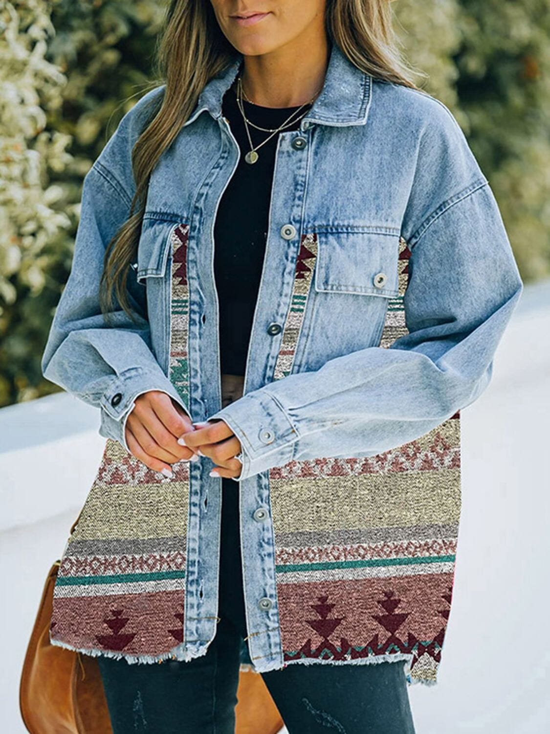 Collared Neck Dropped Shoulder Denim Jacket - Sydney So Sweet