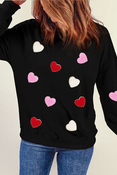 Heart Round Neck Dropped Shoulder Sweatshirt - Sydney So Sweet