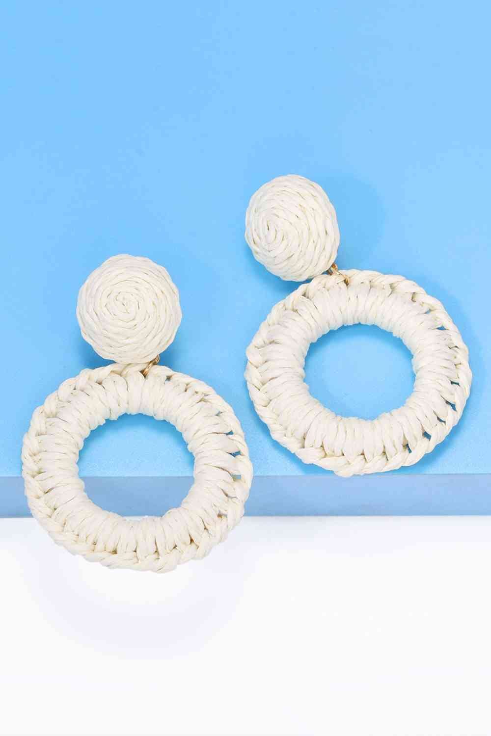 Round Shape Raffia Grass Dangle Earrings - Sydney So Sweet