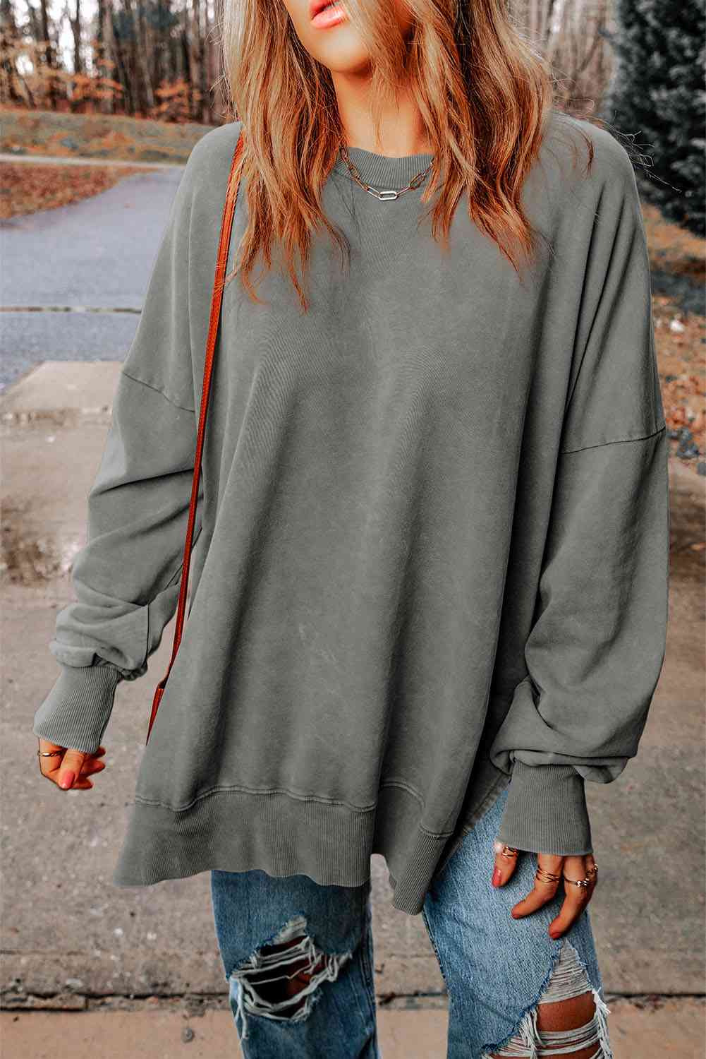 Dropped Shoulder Round Neck Long Sleeve Top - Sydney So Sweet