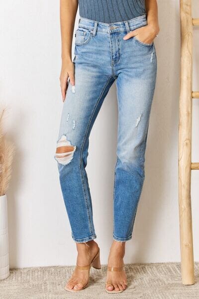 Kancan High Rise Distressed Slim Straight Jeans - Sydney So Sweet